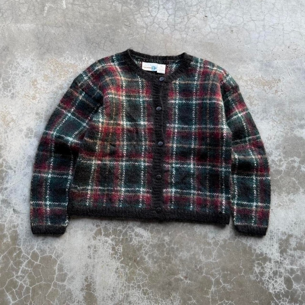 Vintage 90's Paul Harris Design Mohair plaid Cardigan sweater medium